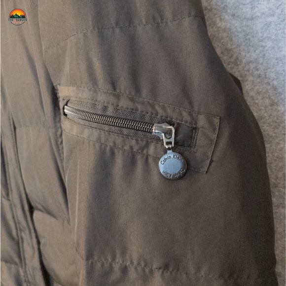 Calvin Klein Quilted Parka Jacket Black Puffer Faux Fur Trim Hooded Women's Sz L - Picture 11 of 16